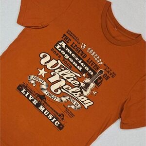 Willie Nelson Tour Graphic Tee Men L Orange Country Western  Shirt Vintage Style